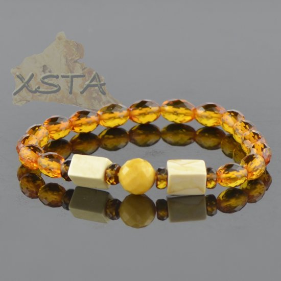 Faceted round tube amber bracelet